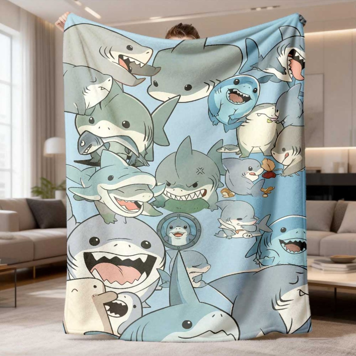 Baby Nursery Ocean - بطانية صوف كبيرة بتصميم كرتوني لأسماك