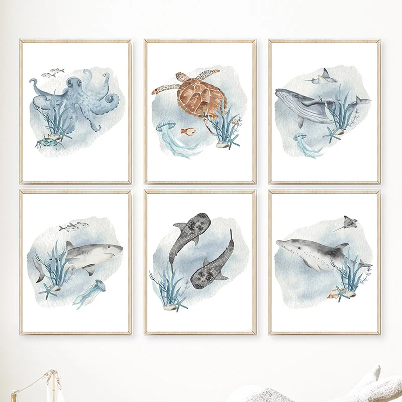 Baby Nursery Ocean - ملصقات ومطبوعات لتزيين غرف الأطفال ،