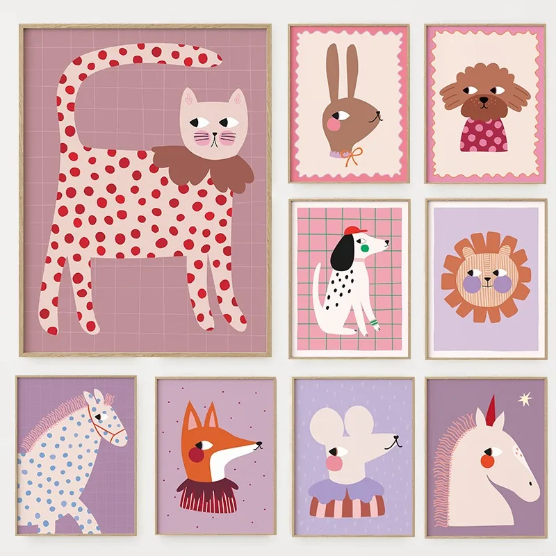 Baby Nursery Wall Art - ملصق كرتوني لحيوانات لطيفة، لوحة قماشية