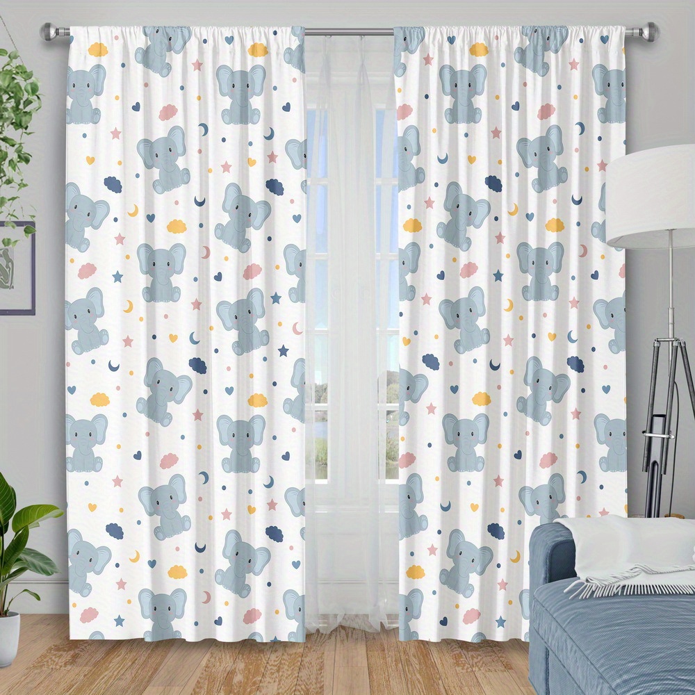 Baby Nursery Curtains - ستائر مطبوعة على شكل فيل لطيف