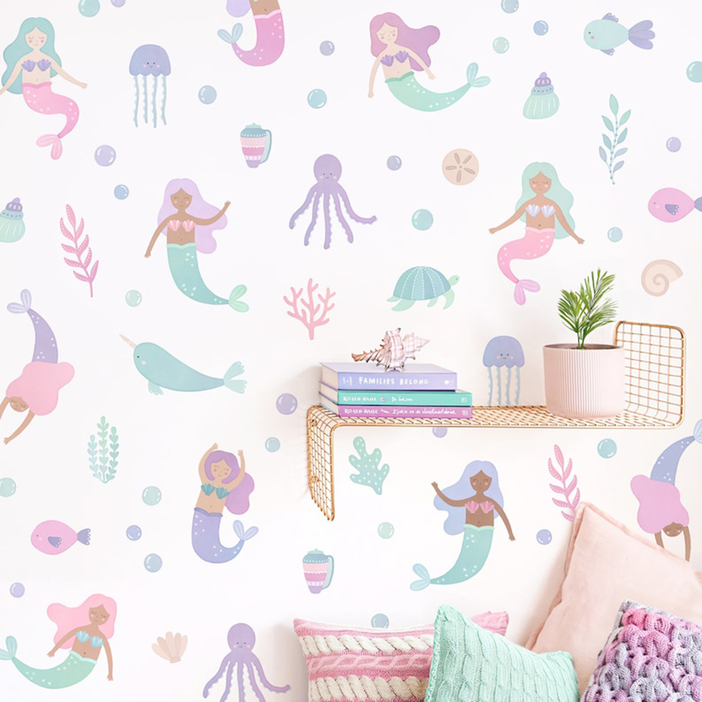 Baby Nursery Ocean - ألوان مائية حورية البحر ملصقات جدار