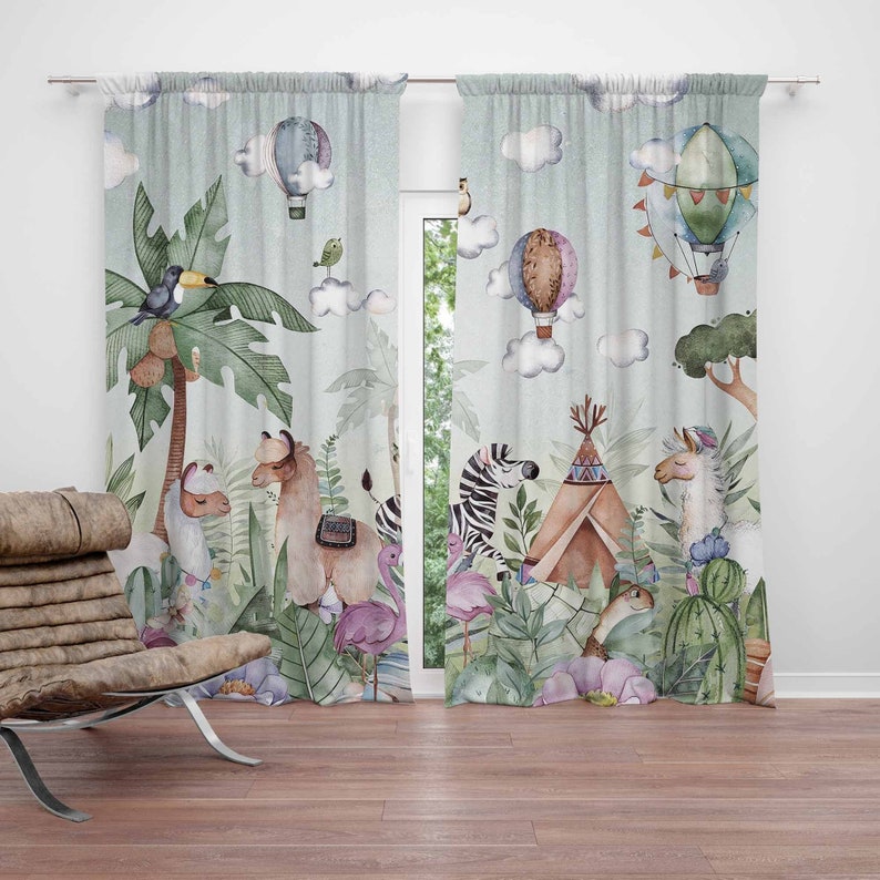 Baby Nursery Curtains - سفاري الحيوانات حفلة الحضانة الستار الاطفال