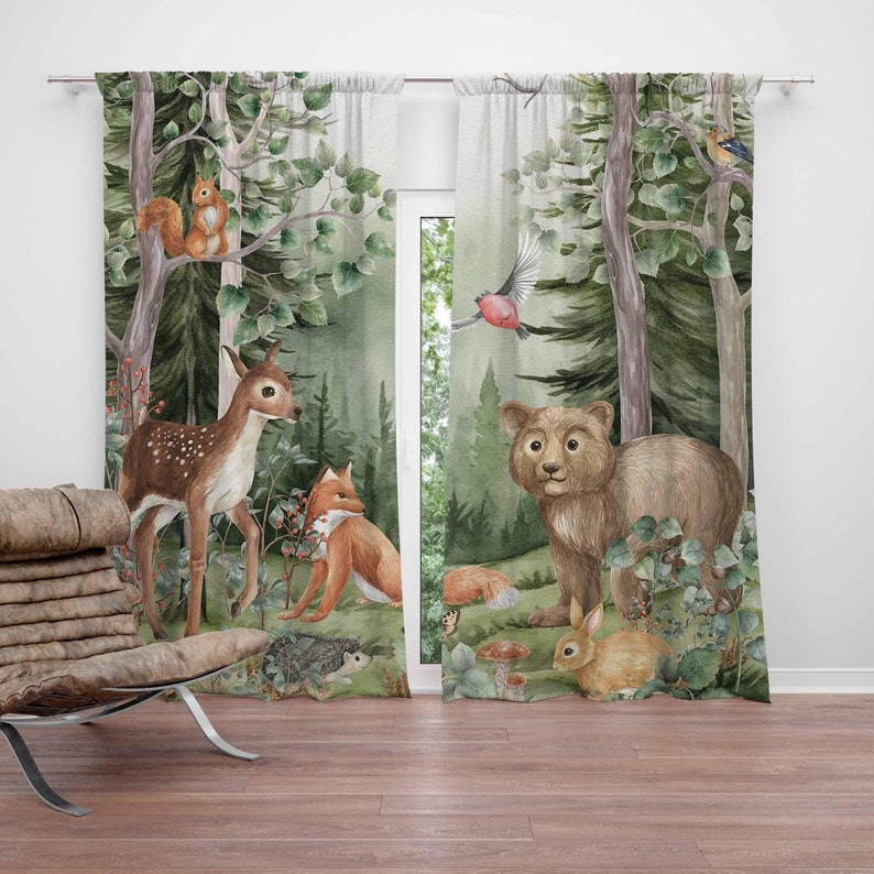 Baby Nursery Curtains - ستائر حيوانات الغابات لحضانة الأطفال باللون