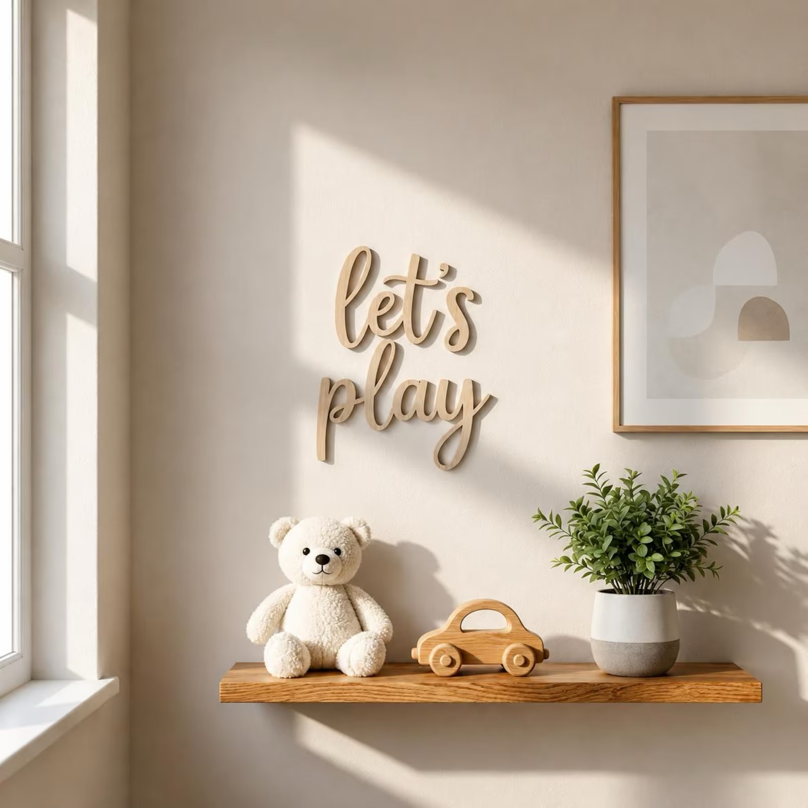 Baby Nursery Wall Art - لافتة خشبية مكتوب عليها 'دعونا نلعب'،