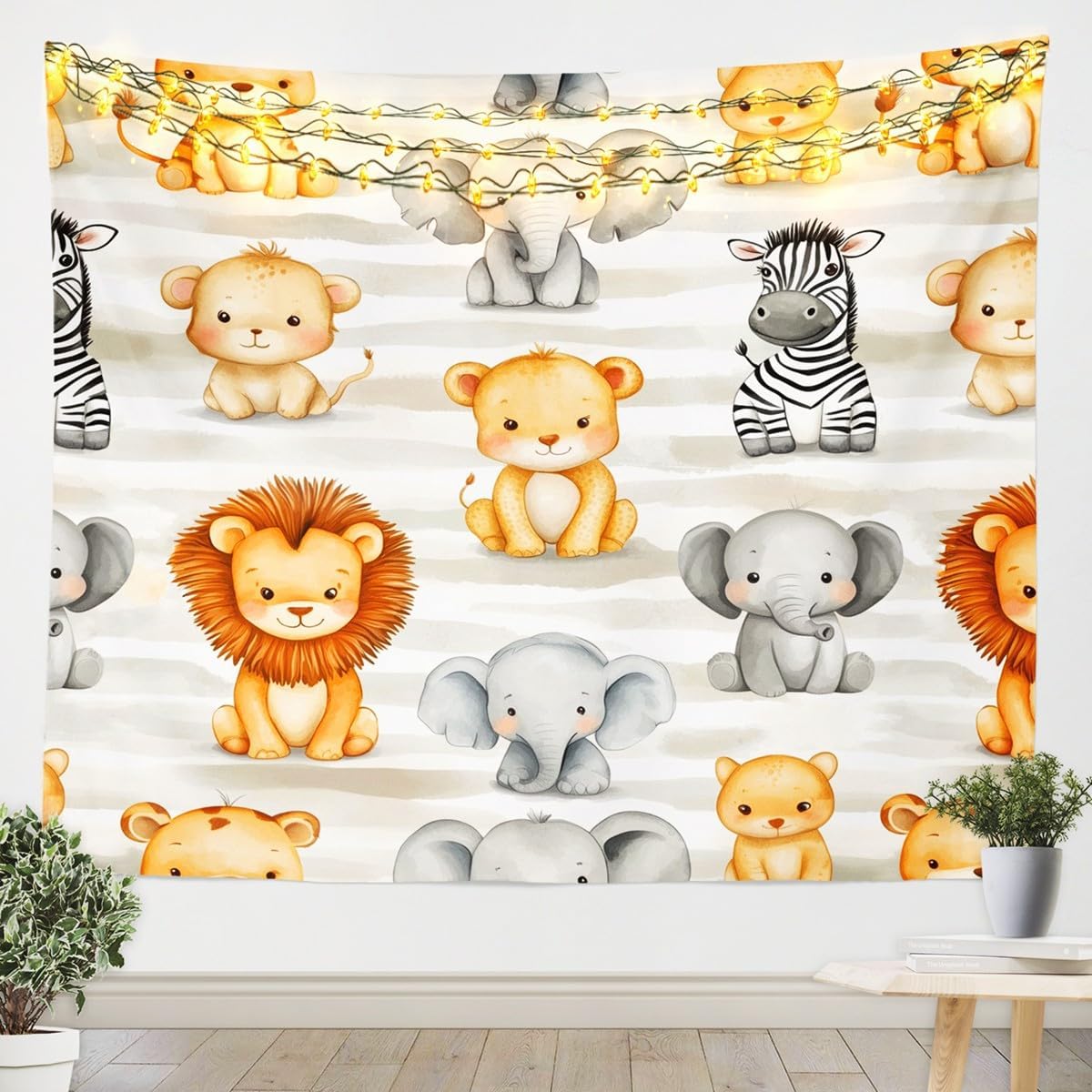 Baby Zoo Nursery - لوحة جدارية لطيفة لحيوانات السفاري والغابة،