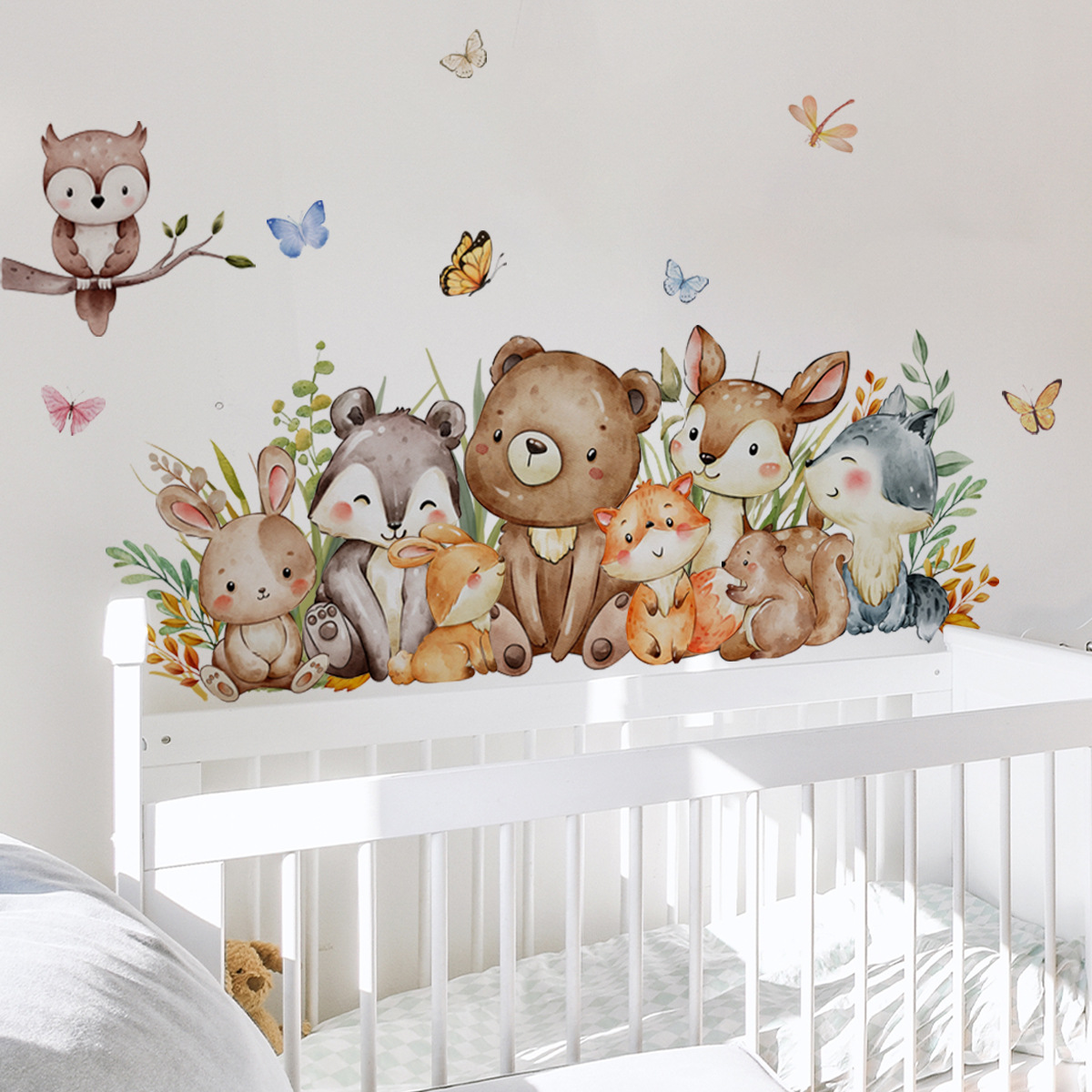 Baby Nursery Jungle Wallpaper - الكرتون الغابة الحيوانات الجدار ملصق الفينيل