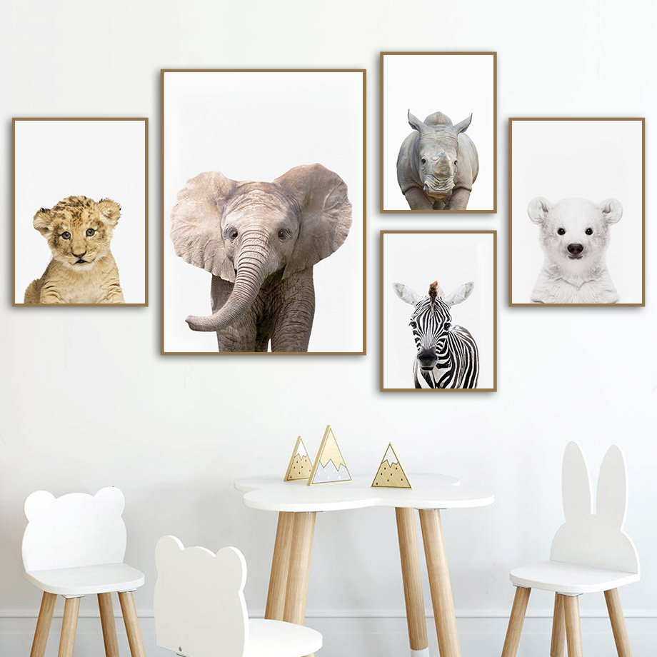 Baby Zoo Nursery - لوحة قماشية بدون إطار، طباعة فنية
