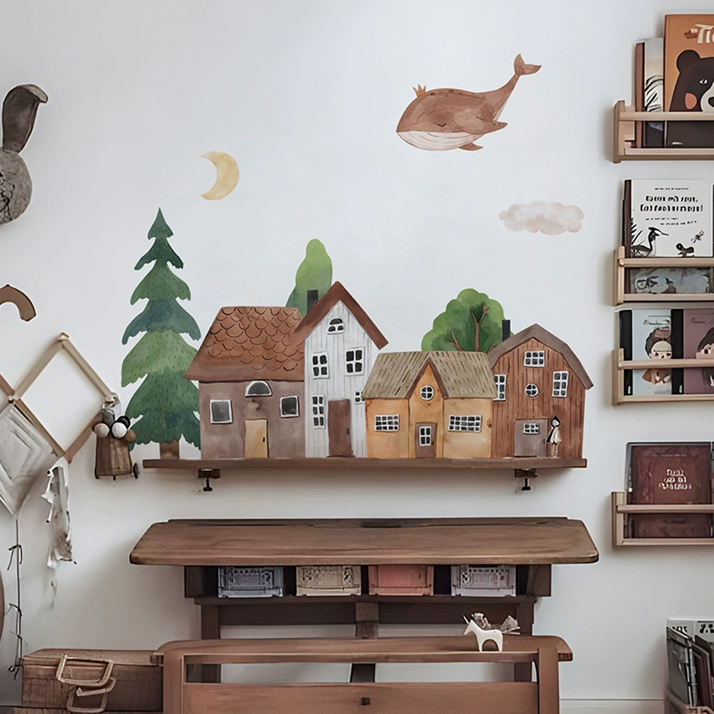 Baby Nursery Wall Art - قماش الكرتون الغابات خمر بلدة الجدار