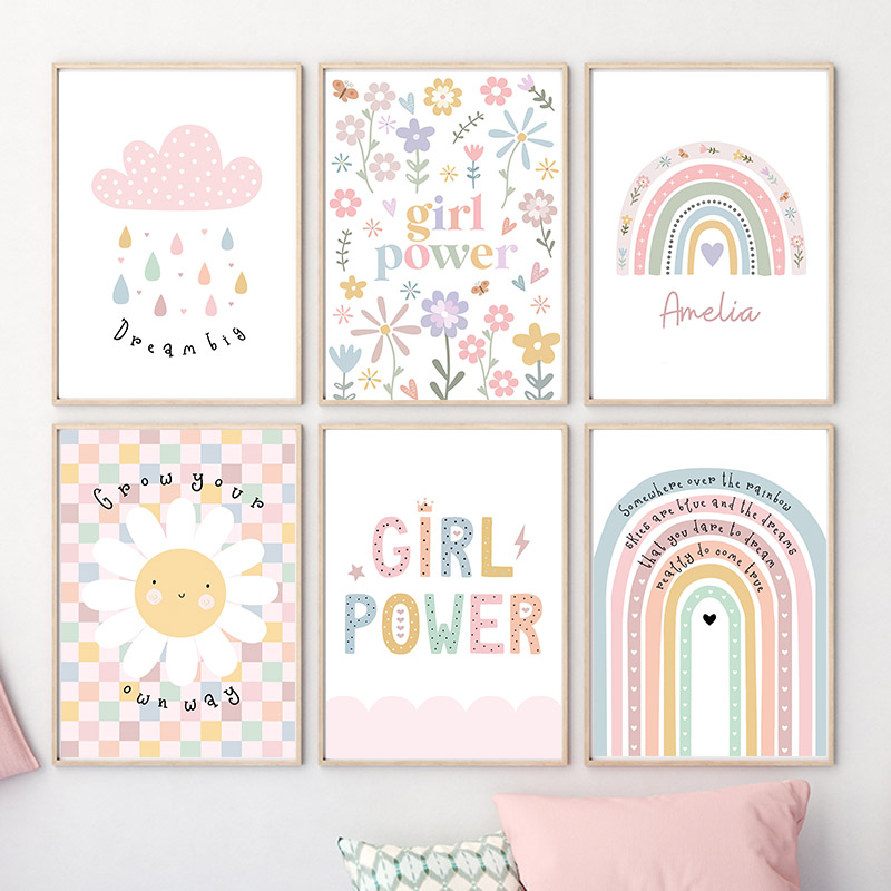Baby Nursery Wall Art - زهرة الشمس قوس قزح سحابة القلب