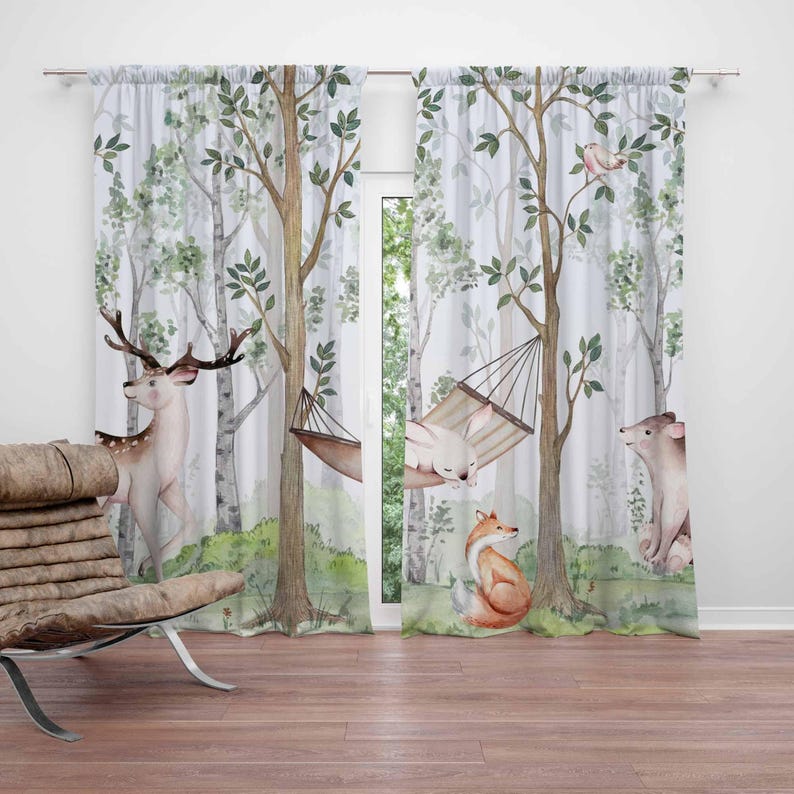 ستائر حيوانات الغابات ستائر غر - مراجعة Baby Nursery Curtains وسعره