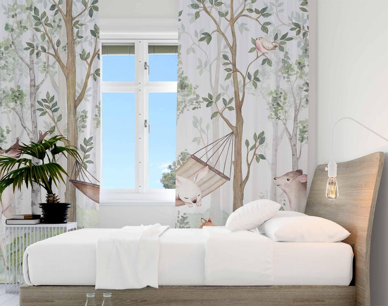 ستائر حيوانات الغابات ستائر غر - مراجعة Baby Nursery Curtains وسعره