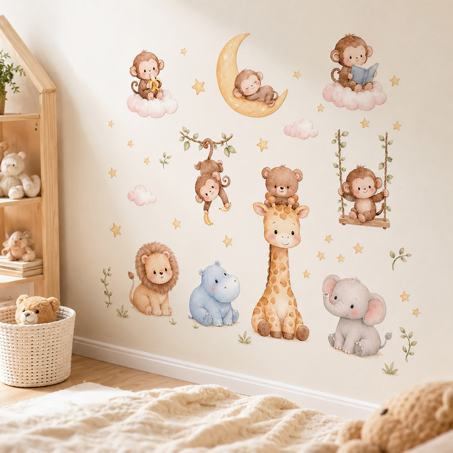 ملصقات جدارية لحيوانات الغابة  - مراجعة Baby Nursery Jungle Wallpaper وسعره