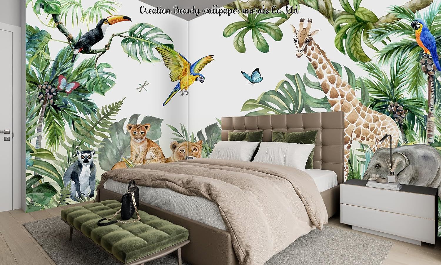 ورق جدران بتصميم حيوانات الغاب - مراجعة Baby Nursery Jungle Wallpaper وسعره