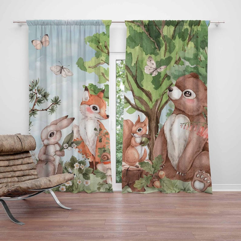 ستائر حيوانات الغابة ستائر غرف - مراجعة Baby Nursery Curtains وسعره