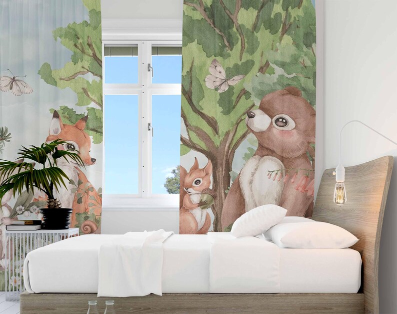 ستائر حيوانات الغابة ستائر غرف - مراجعة Baby Nursery Curtains وسعره
