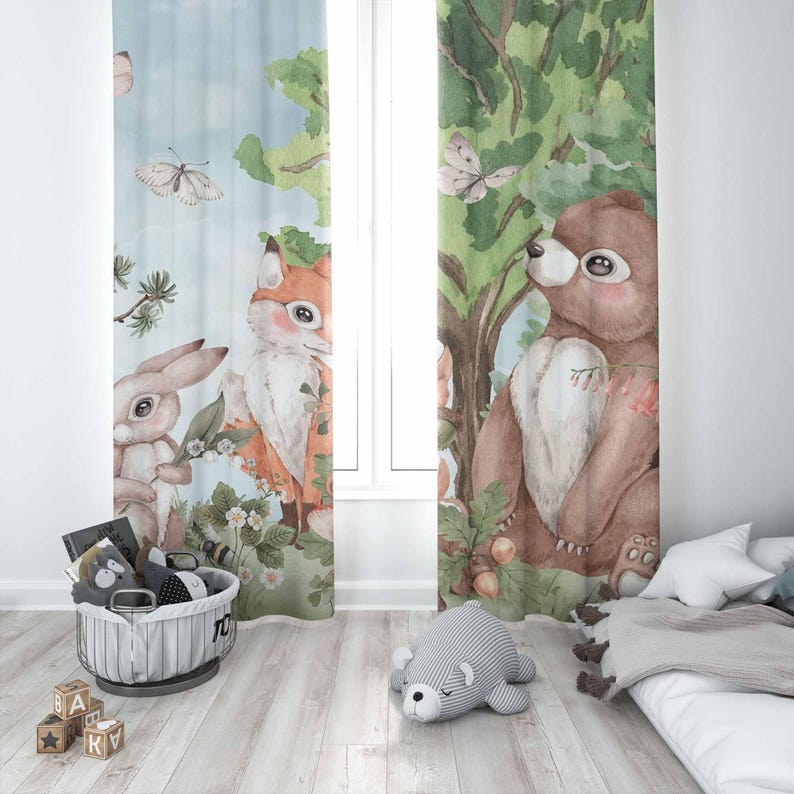 ستائر حيوانات الغابة ستائر غرف - مراجعة Baby Nursery Curtains وسعره