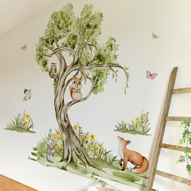 ملصق حائط على شكل حيوانات على  - مراجعة Baby Nursery Jungle Wallpaper وسعره