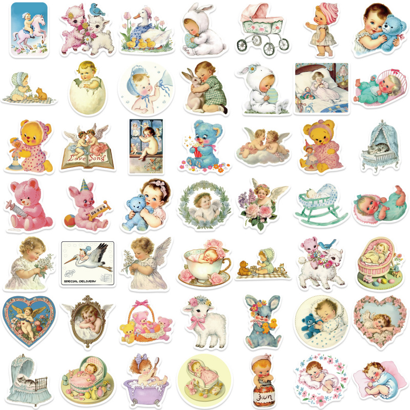 50 قطعة ملصقات أطفال عتيقة لطي - مراجعة Baby Nursery Vintage وسعره