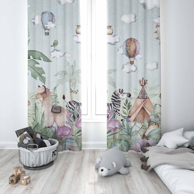 سفاري الحيوانات حفلة الحضانة ا - مراجعة Baby Nursery Curtains وسعره