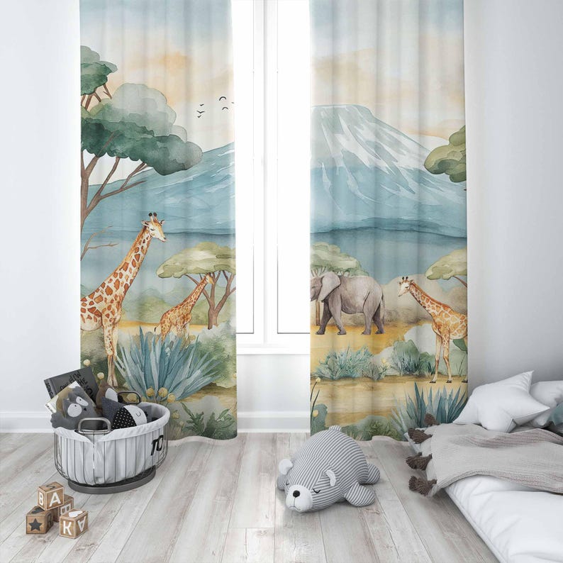 ستائر حيوانات سفاري للأطفال ست - مراجعة Baby Nursery Curtains وسعره