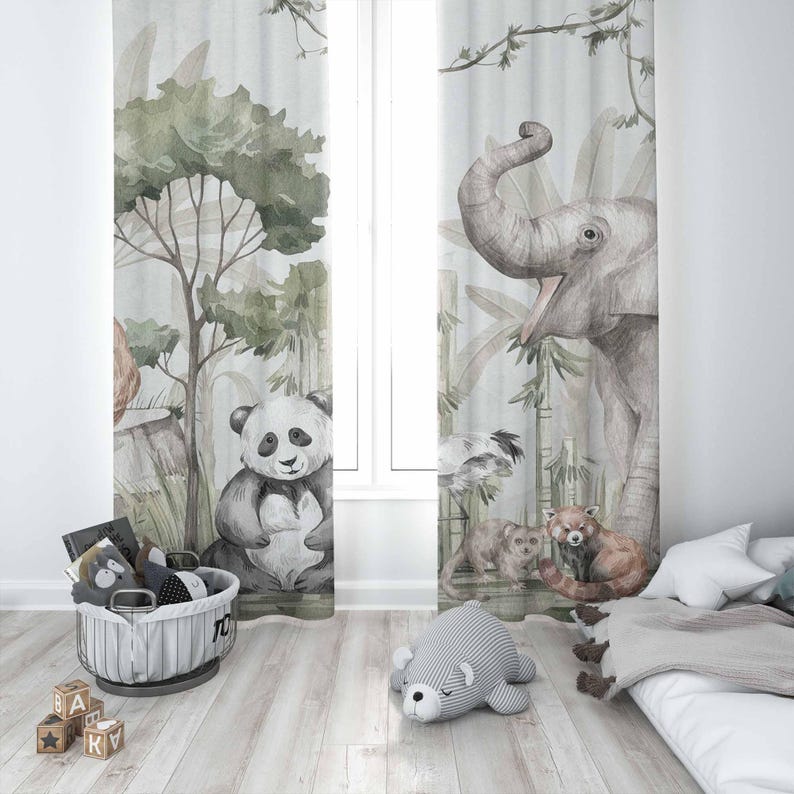 ستائر حيوانات سفاري ستائر غرفة - مراجعة Baby Nursery Curtains وسعره